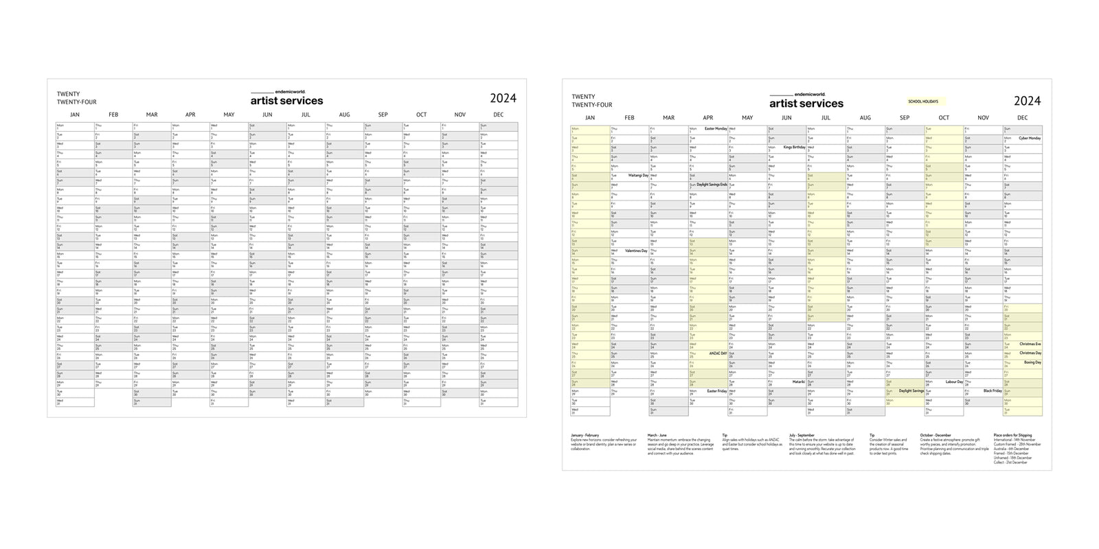 2024 Downloadable Calendar - Artist Services